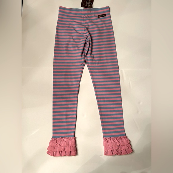 Matilda Jane NWT Girls Size 10 Blue and Pink Stripe Leggings with Ruffle - Picture 2 of 9